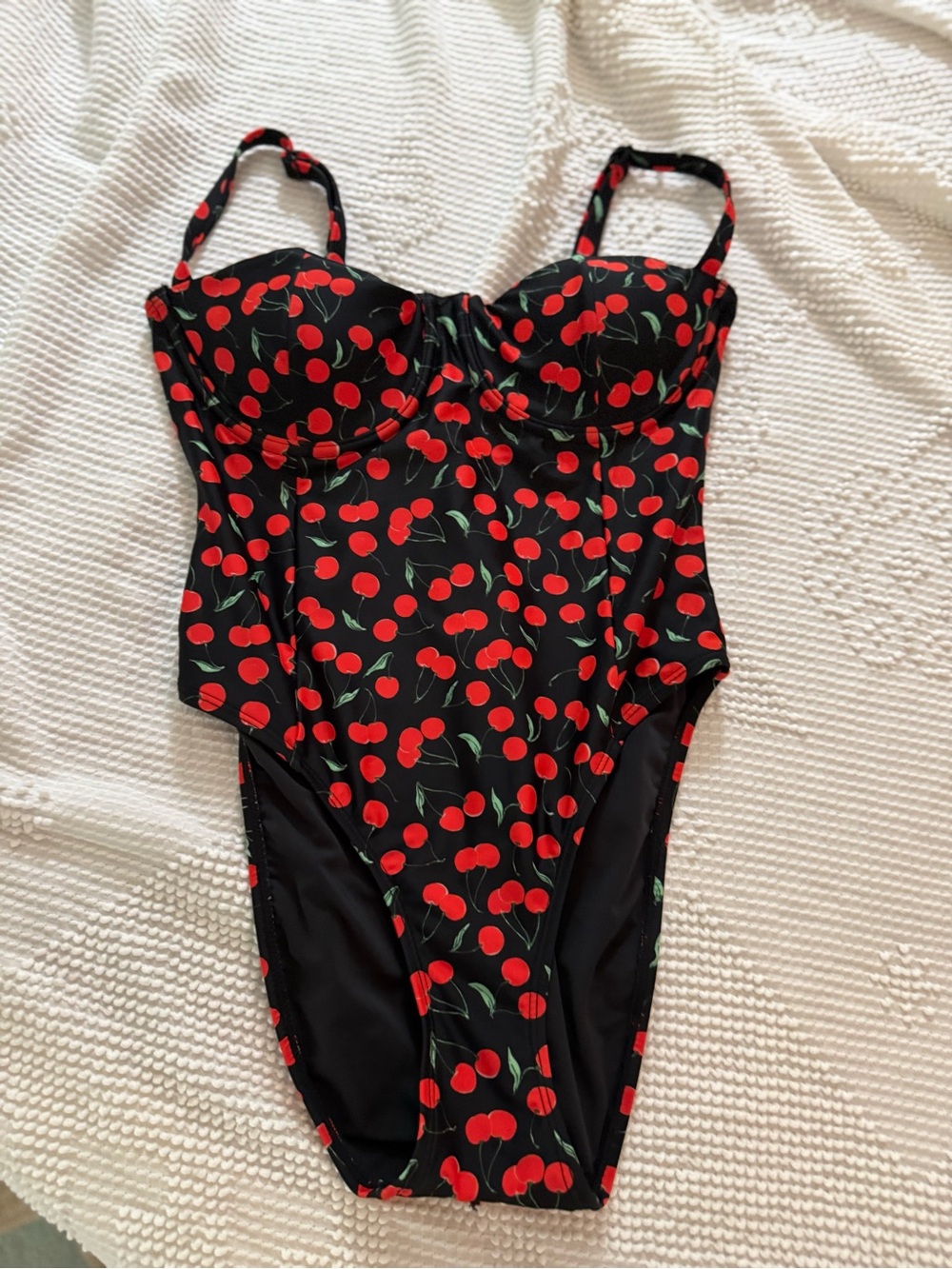 Good America Cherry Print One-Piece Swimsuit - Black with Red Cherries - Picture 9 of 10